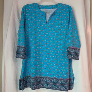 Coolibar blue & pink paisley print "St Lucia" tunic top